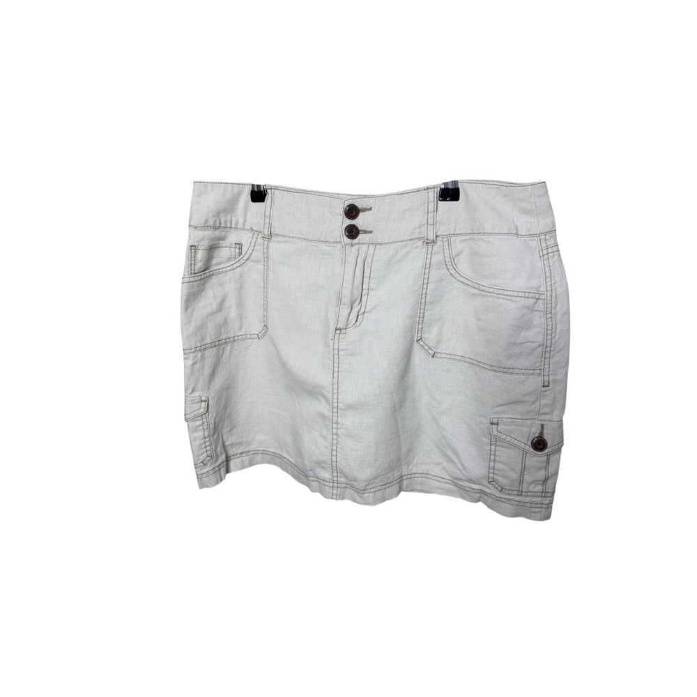 Beau Women Beige Linen Blend Cargo Skort Size 12 Utility Mini Skirt‎ Shorts